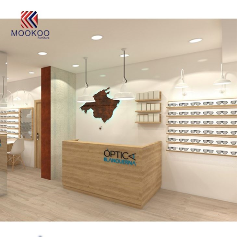 Дървен оптичен дисплей кабинет дизайн окогалсис магазин интериор декорация доставчик